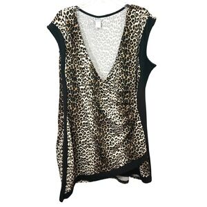 Vamp Plus Size 3X Sheath Dress Leopard Print Ruched Surplice VTG Y2K Sexy 631